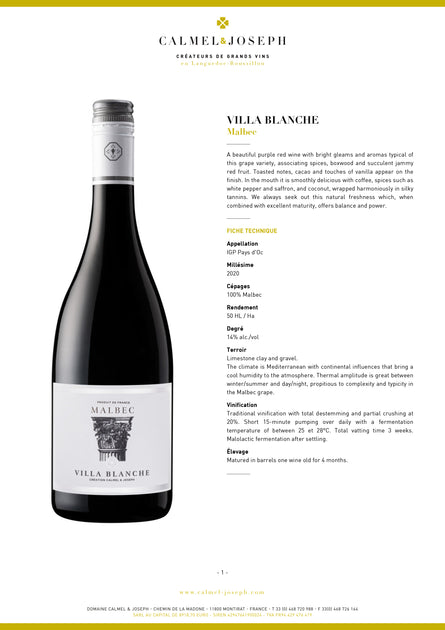 Calmel Joseph Villa Blanche Malbec 2023 – Platinum Wines